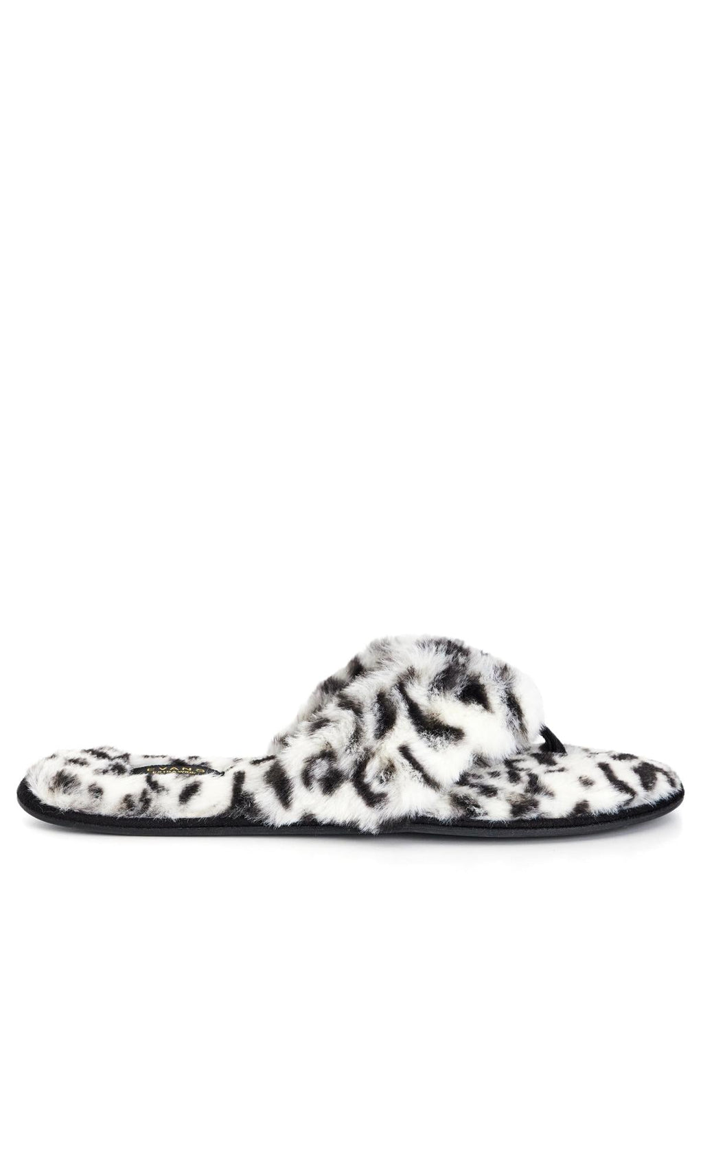  Evans White Leopard Print Faux Fur Flip Flop Slipper