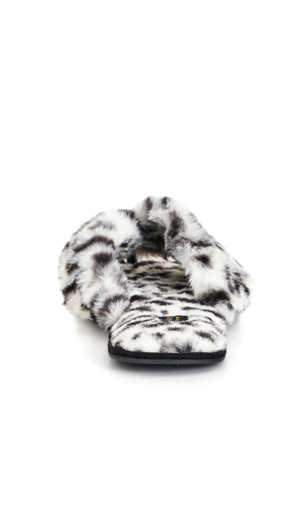  Evans White Leopard Print Faux Fur Flip Flop Slipper