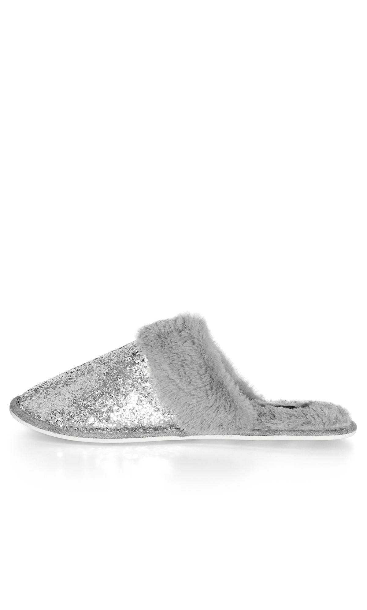  Evans Silver Glitter Faux Fur Lined Slipper