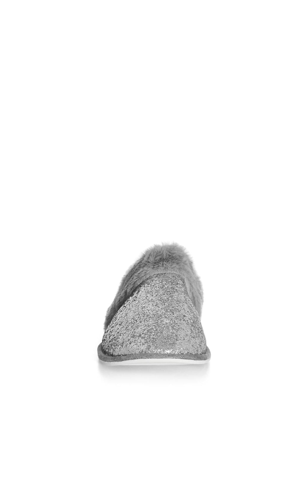  Evans Silver Glitter Faux Fur Lined Slipper