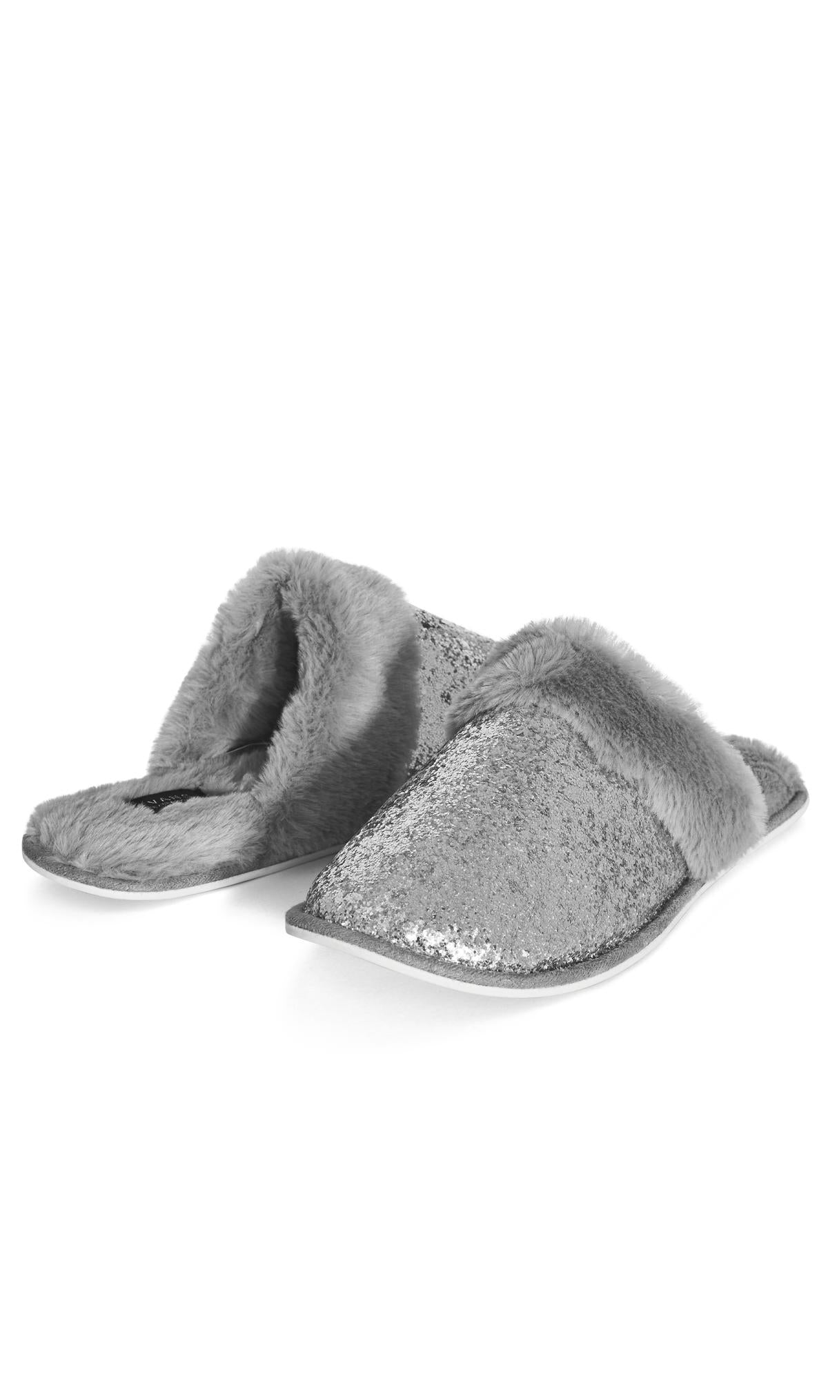  Evans Silver Glitter Faux Fur Lined Slipper