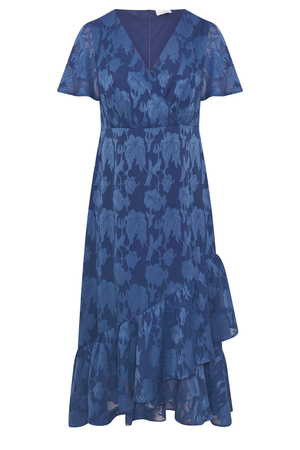  YOURS LONDON - Robe Bleue Marine Cache-Coeur Jacquard Floral