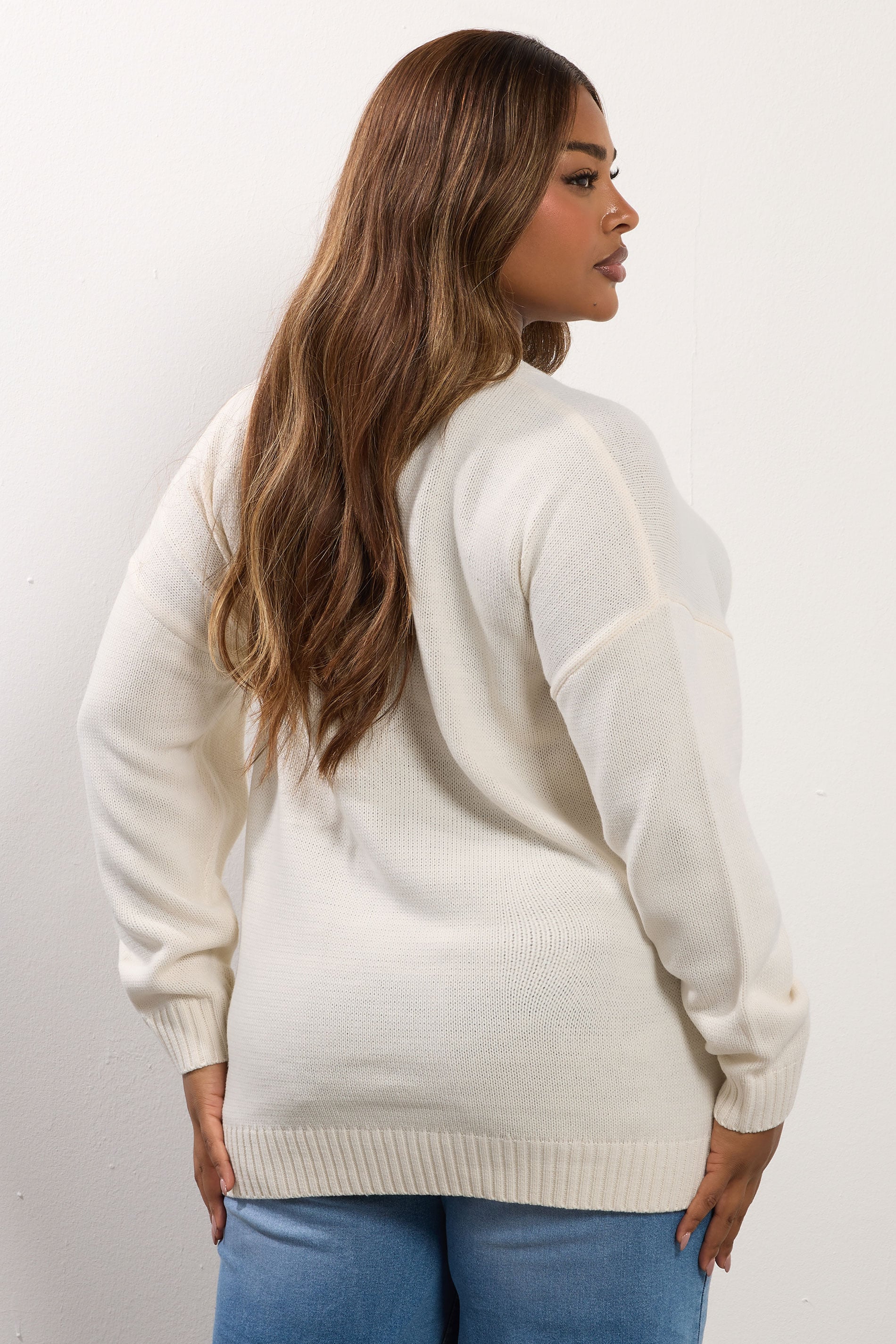  YOURS Curve Pull Tricoté Blanc Ivoire Avec Slogan « Aspen »