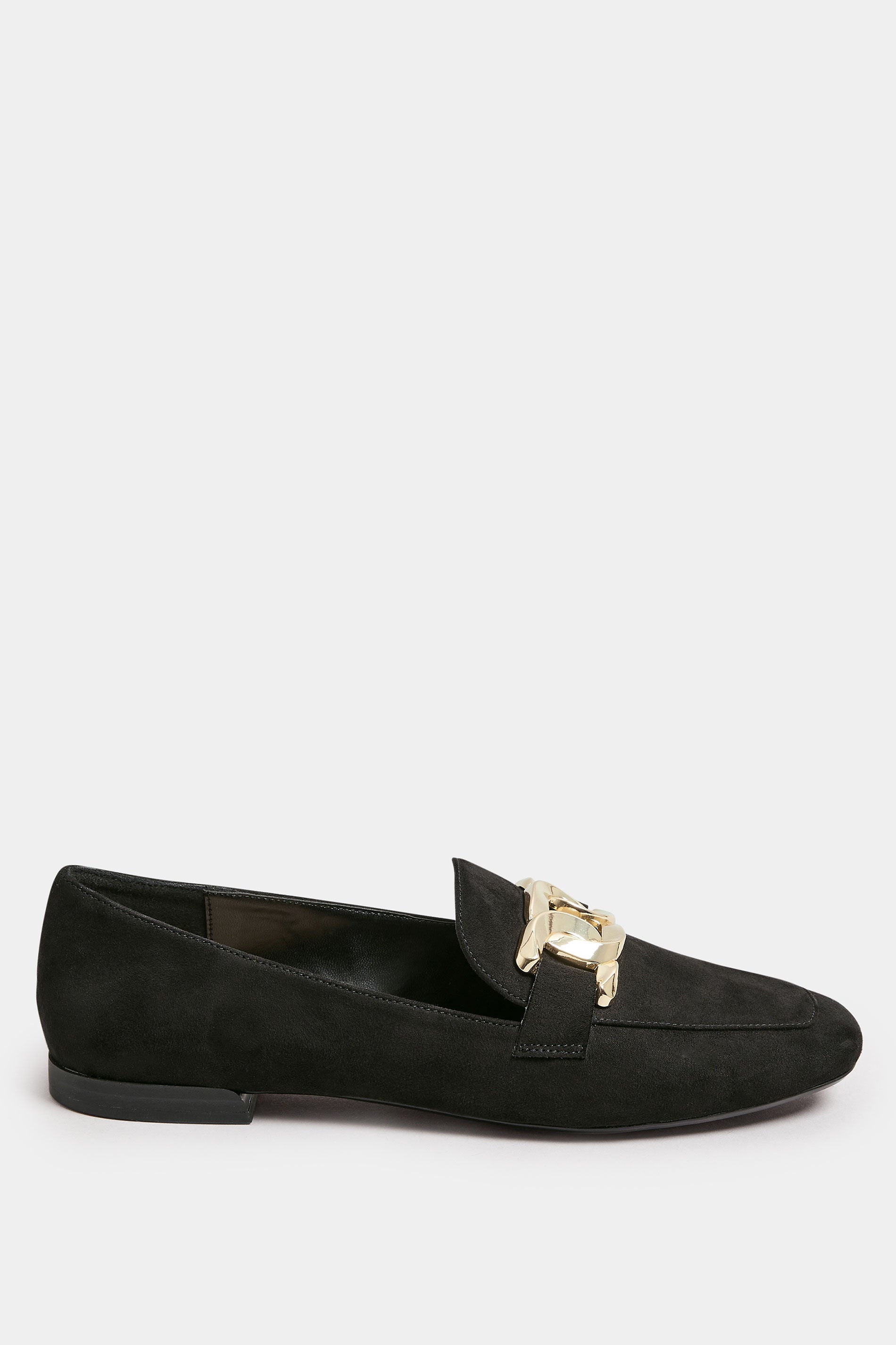  Mocassins Noirs Effet Daim Chaînes Larges Dorées Pieds Larges E