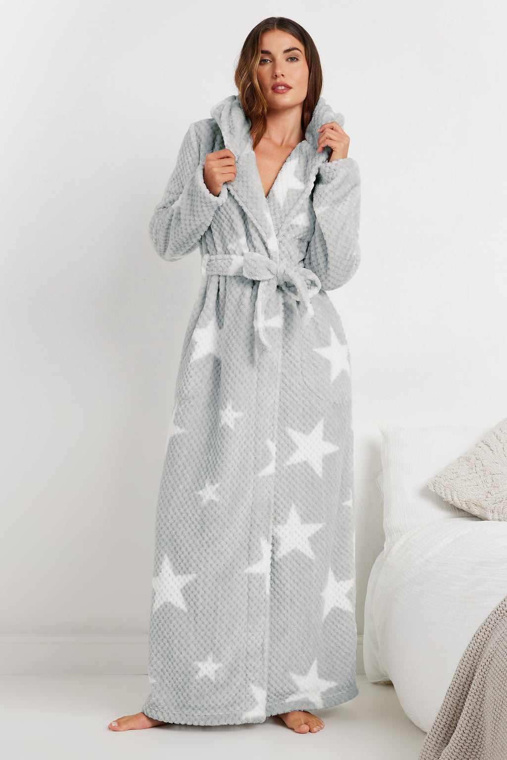  LTS Tall Grey Star Print Waffle Maxi Dressing Gown
