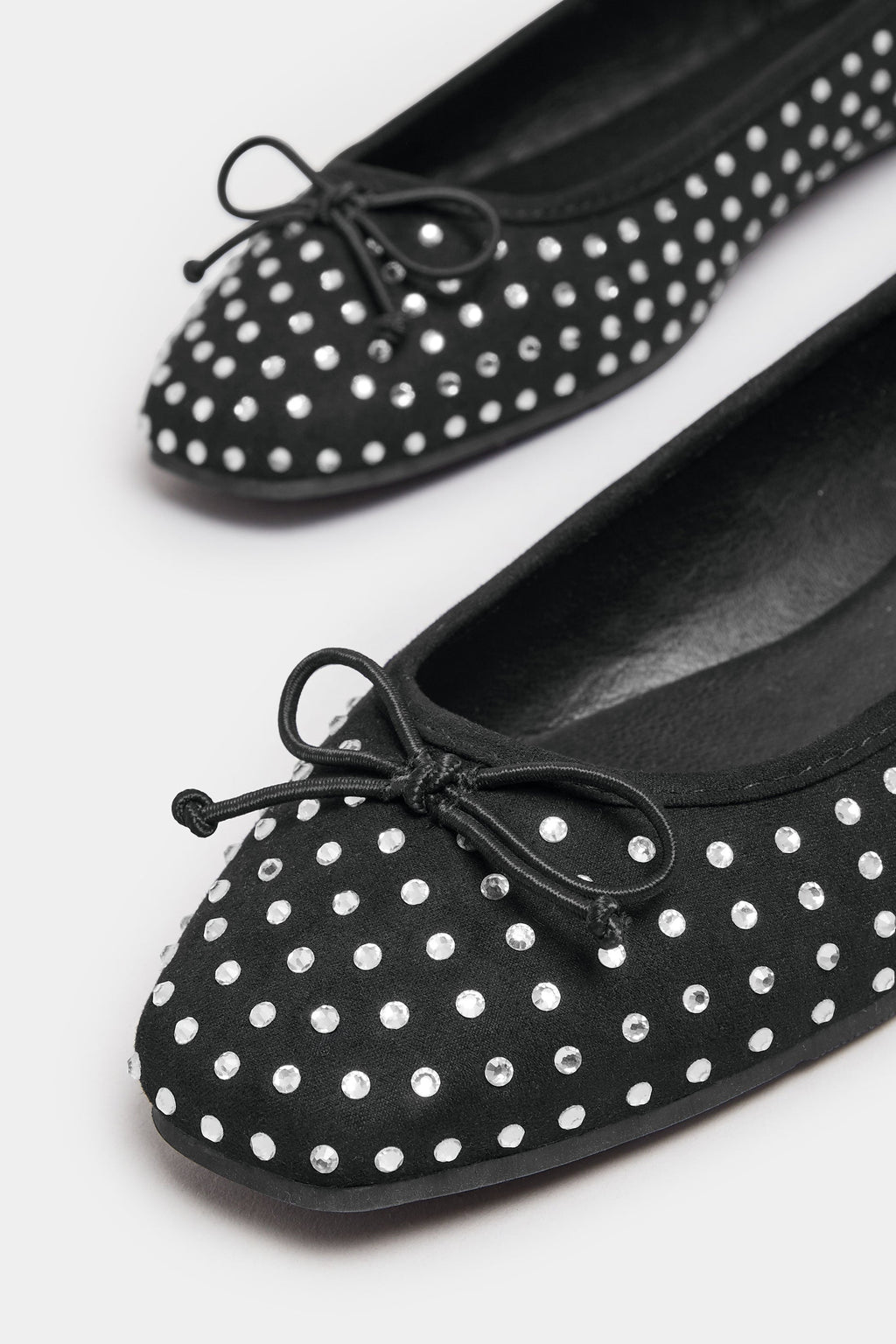  LTS Black Faux Suede Diamante Ballerina Pumps In Standard Fit