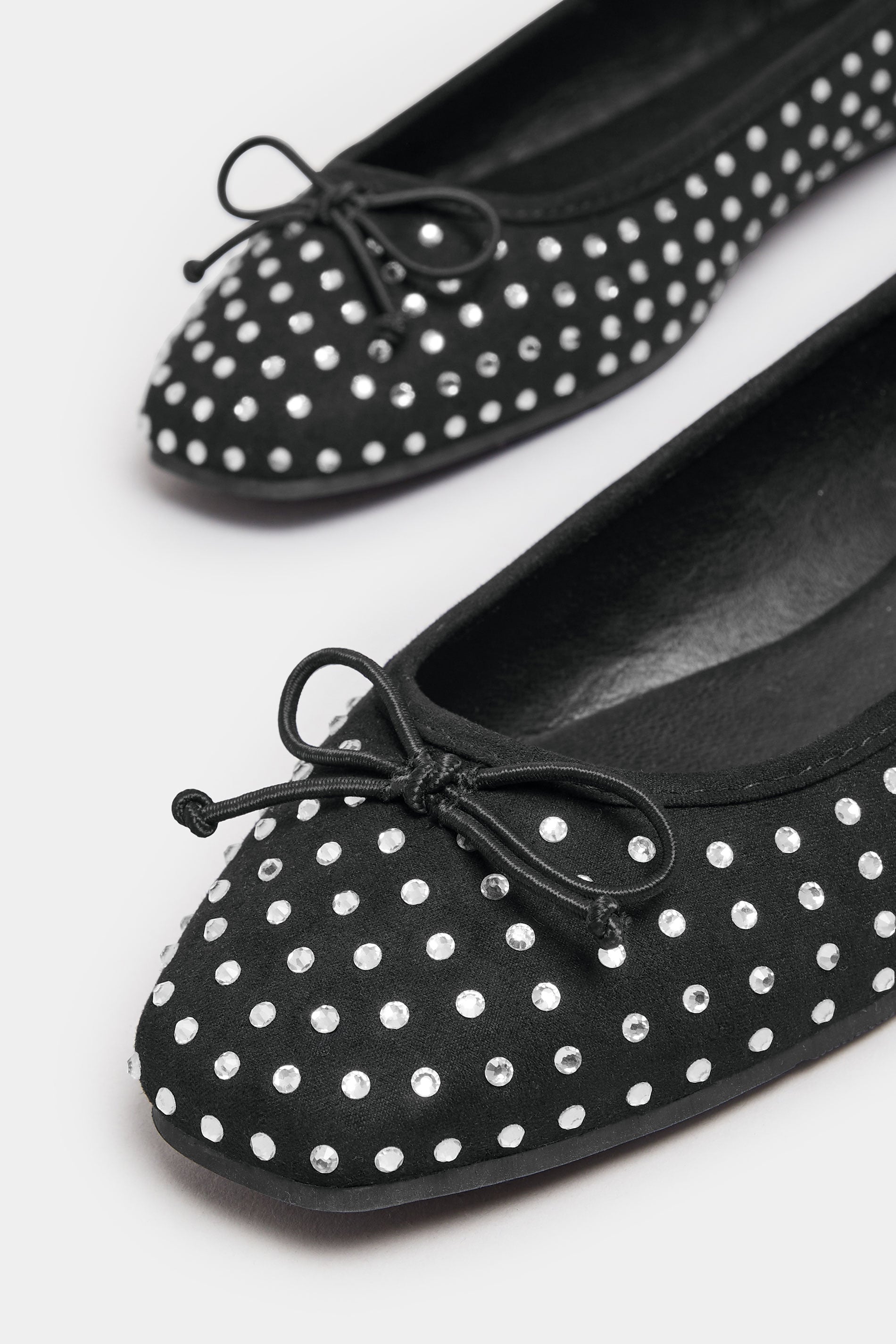  LTS Black Faux Suede Diamante Ballerina Pumps In Standard Fit
