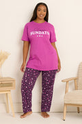  YOURS Curve Ensemble De Pyjama Rose à Jambes Larges « Slow Sundays » Avec Cœur