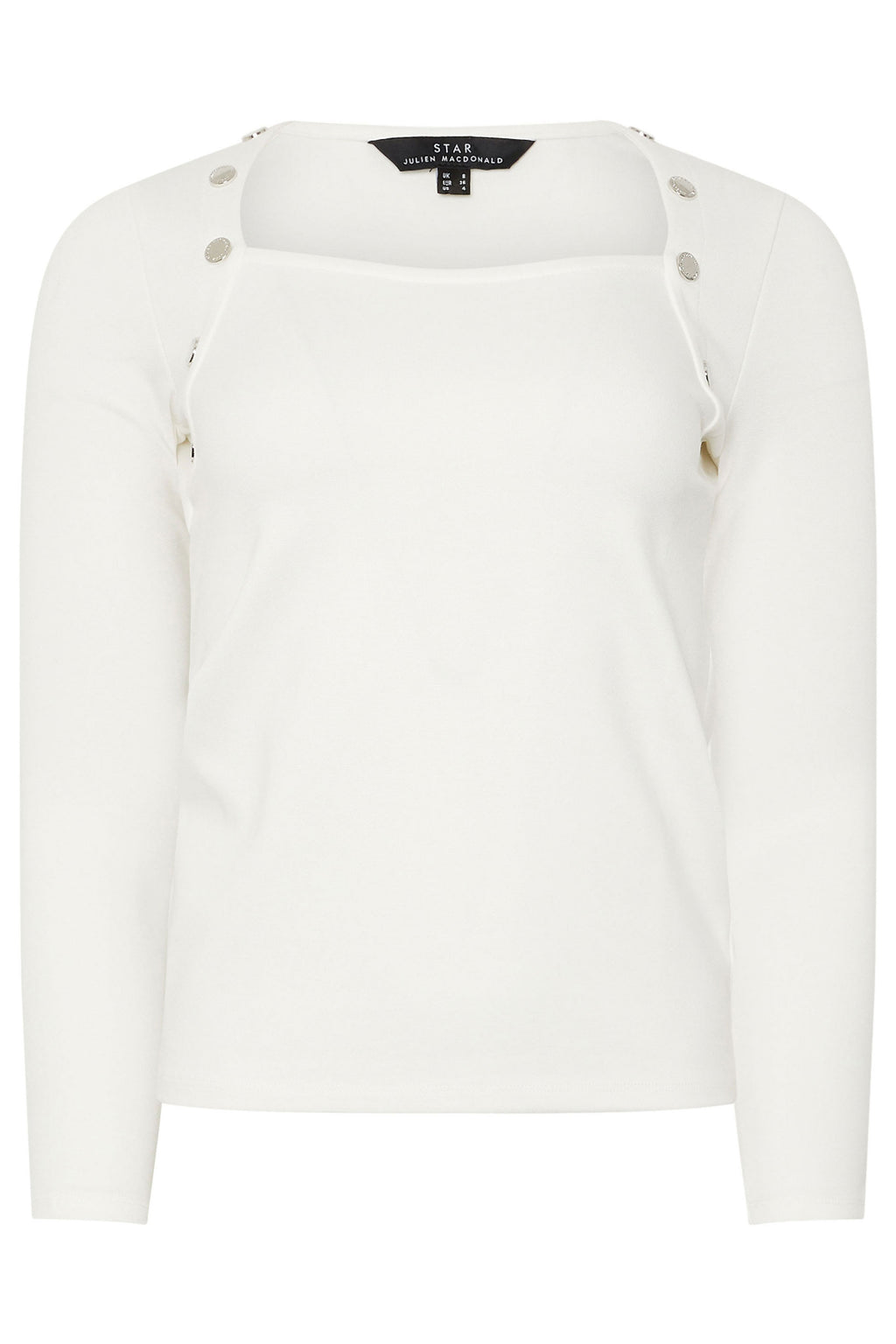  STAR White Button Detail Top
