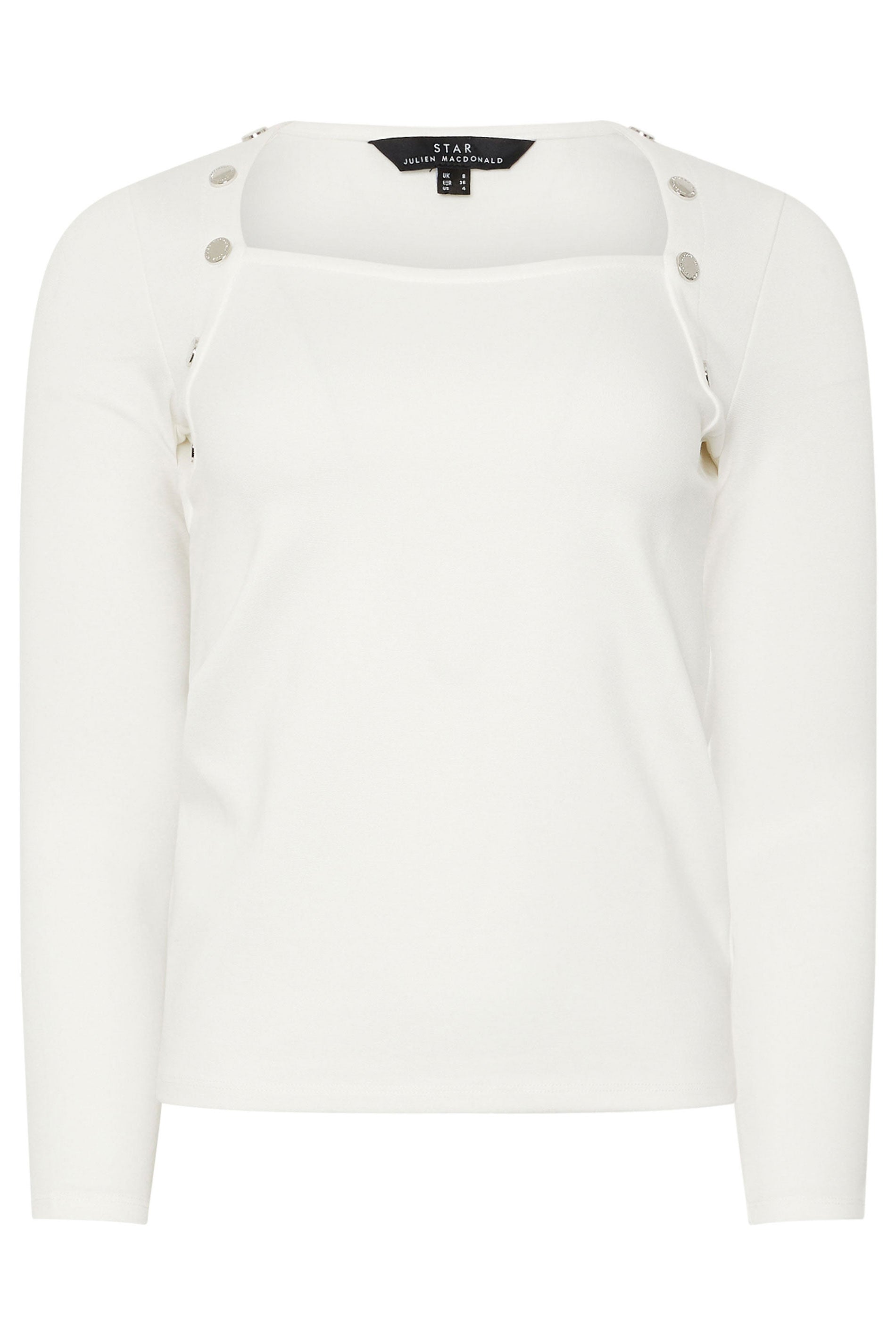  STAR White Button Detail Top