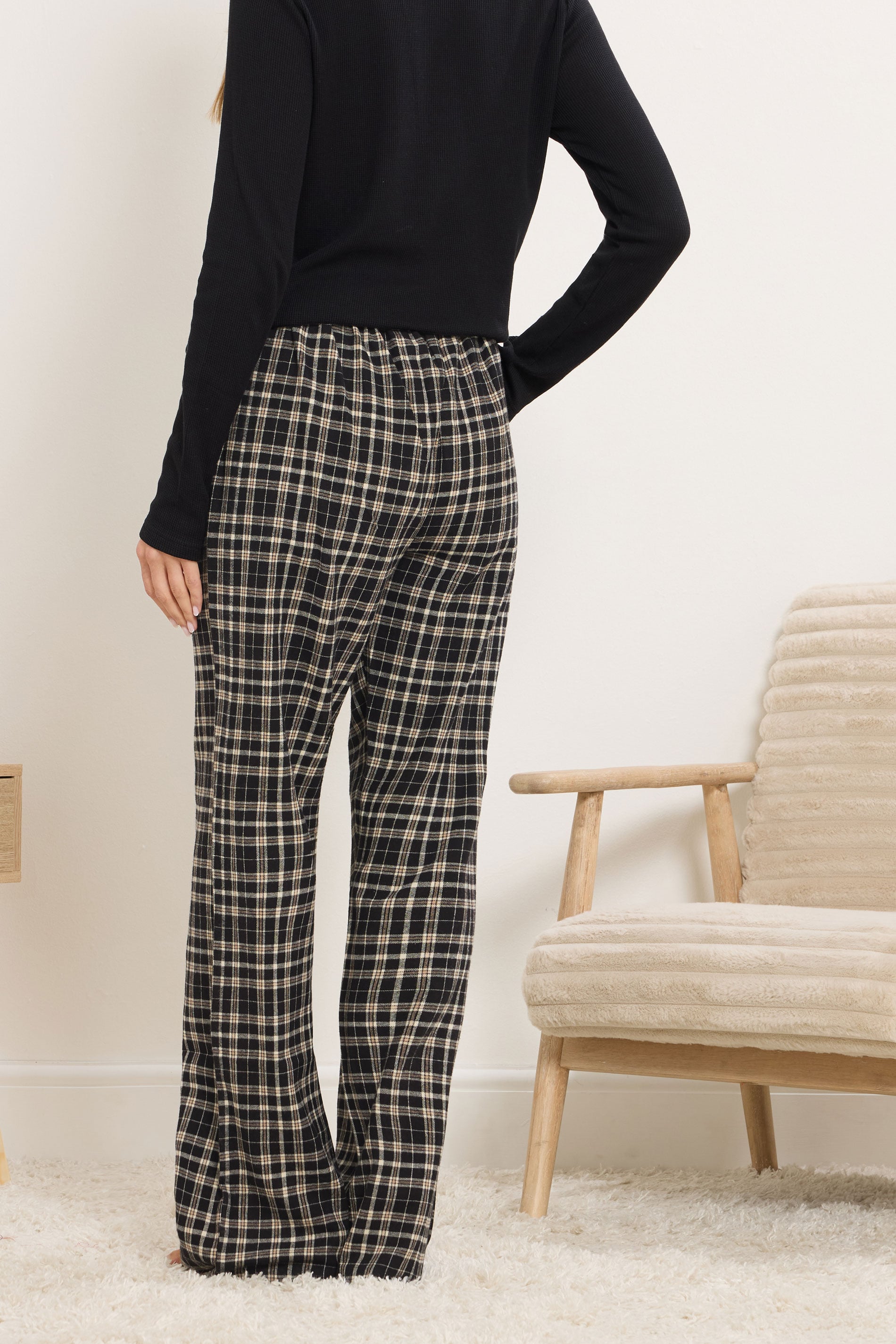  LTS Tall Black Cotton Check Pyjama Bottoms