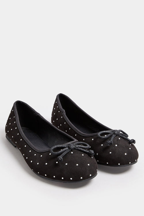  Ballerines Noires à Strass Noeuds Avant