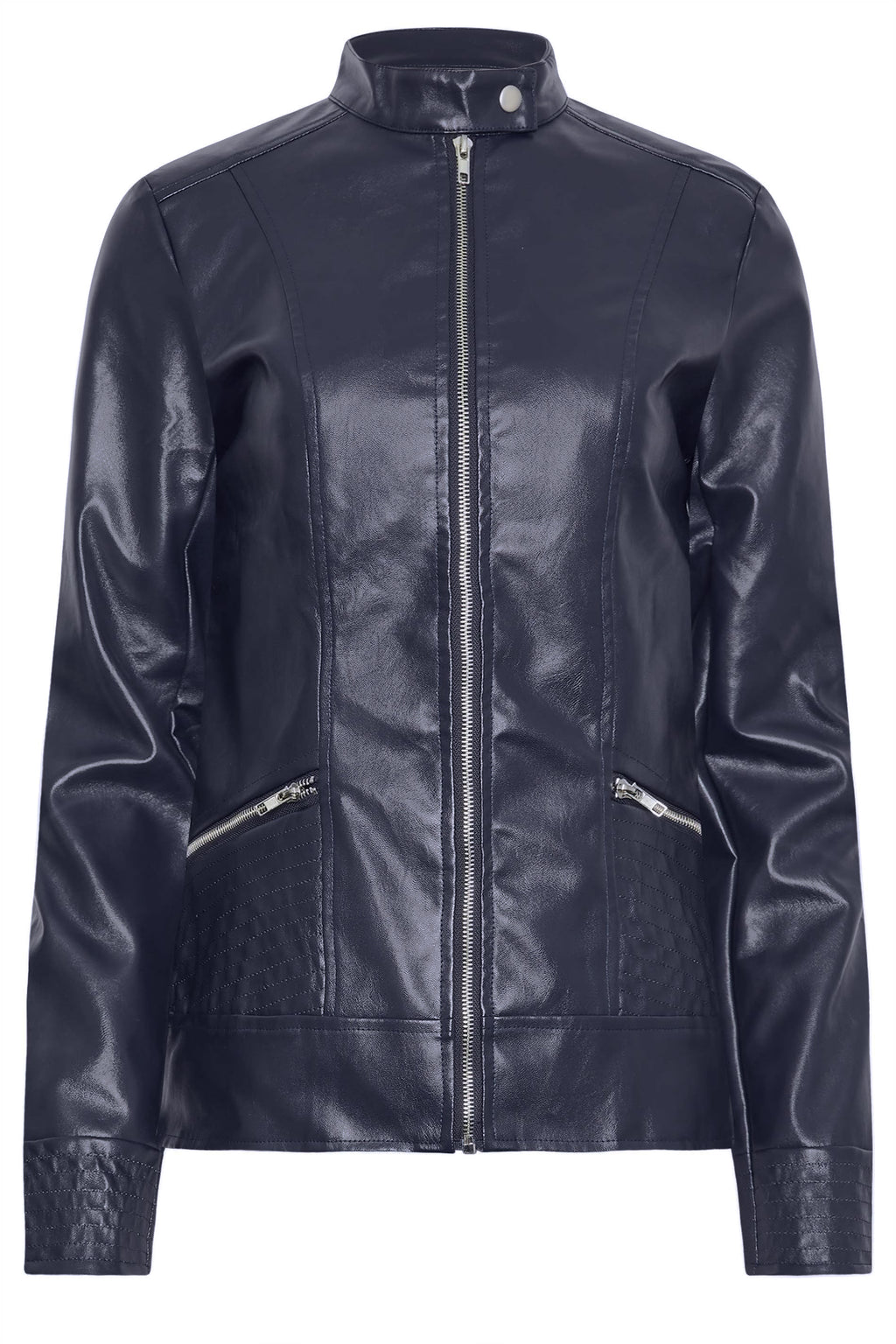  LTS Tall Navy Blue Faux Leather Funnel Neck Jacket