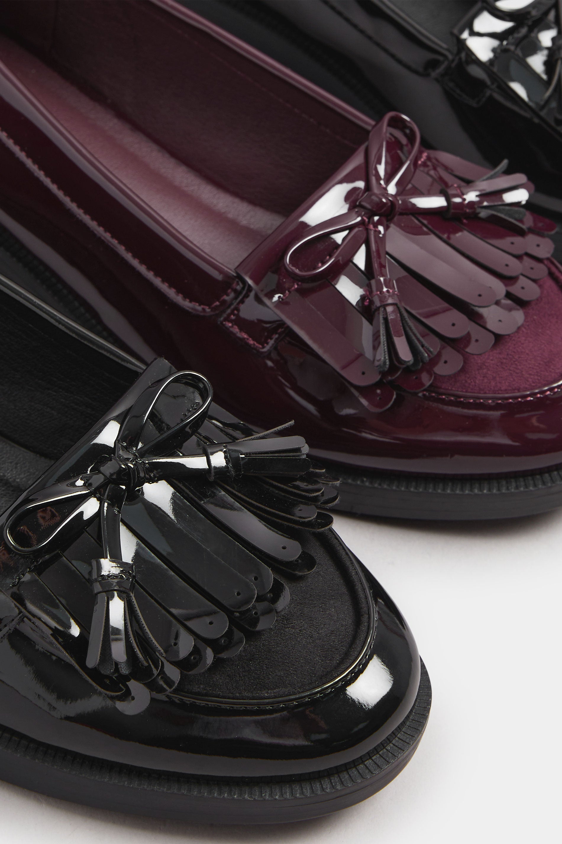 Mocassins à Franges En Cuir Verni Noir, Coupes Wide E Et Extra Wide EEE