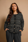  EVANS Curve Black Button Detail Textured Cardigan