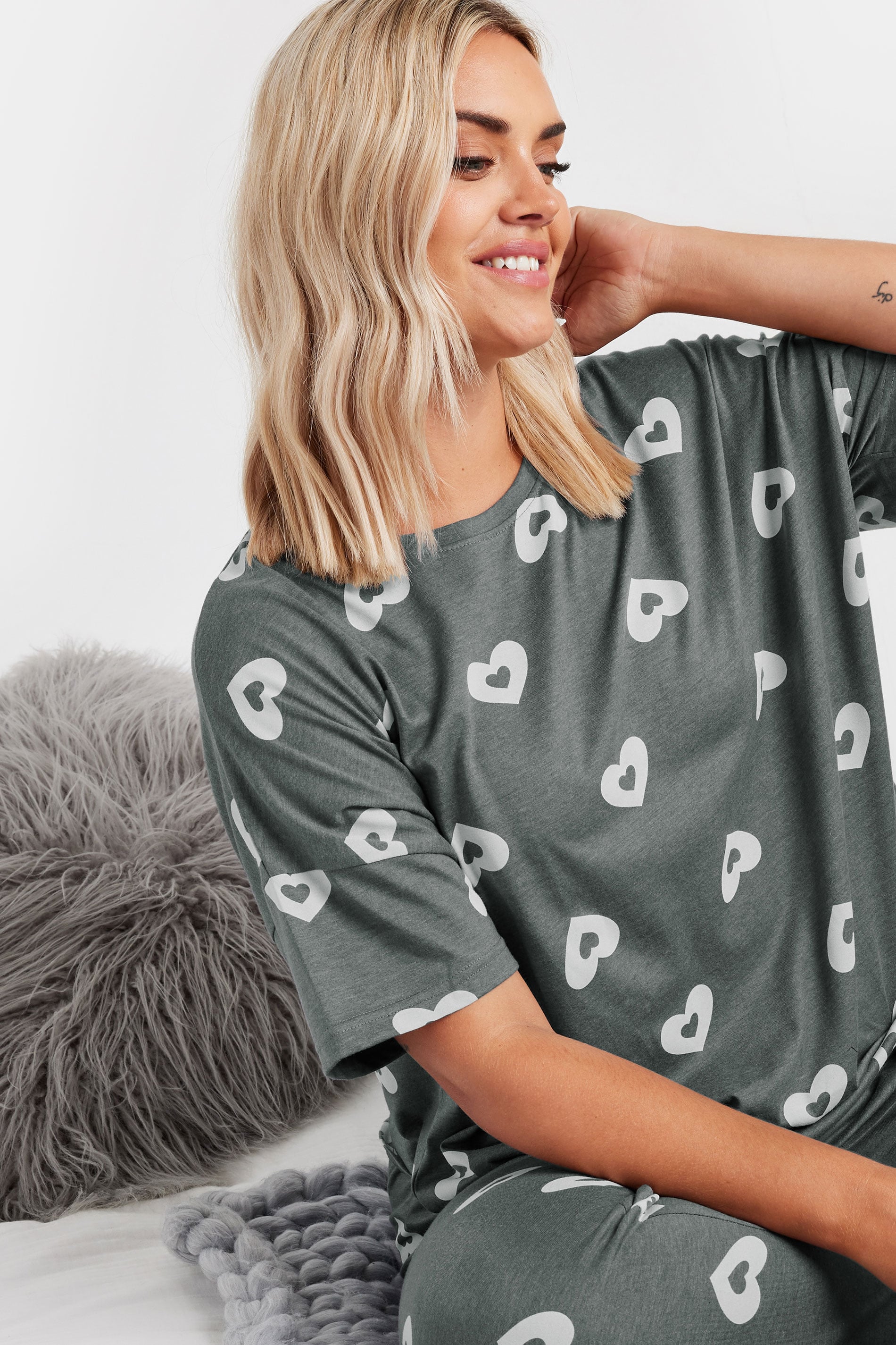  YOURS - Ensemble De Pyjama Gris Imprimé Coeurs