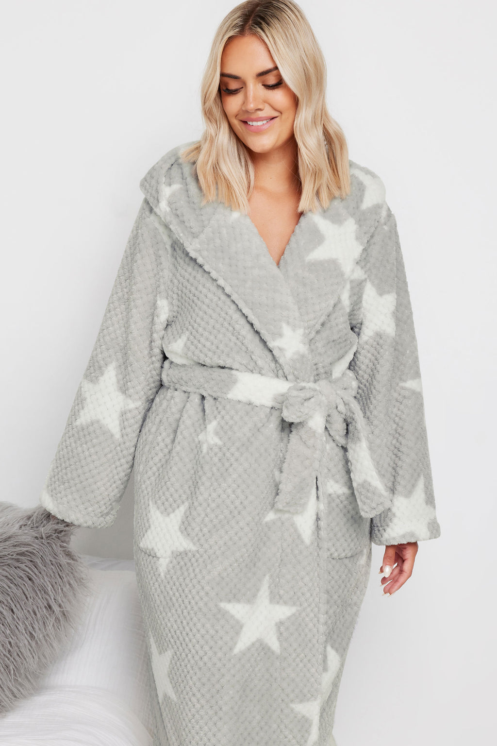  YOURS - Robe De Chambre Grise Gauffré Design Étoiles