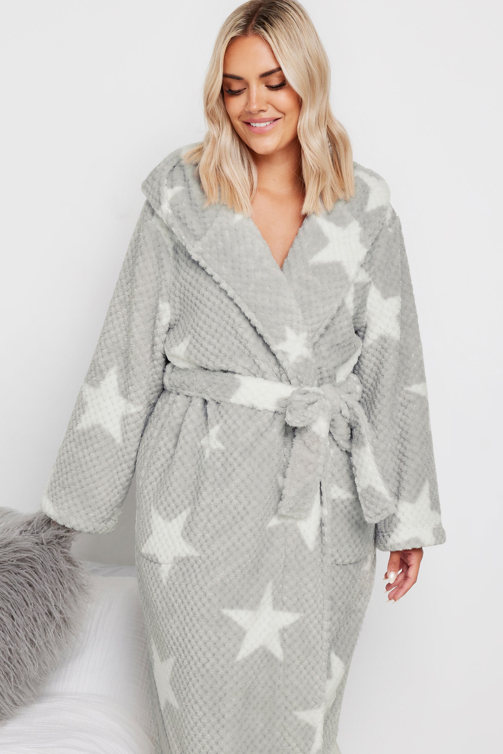  YOURS - Robe De Chambre Grise Gauffré Design Étoiles
