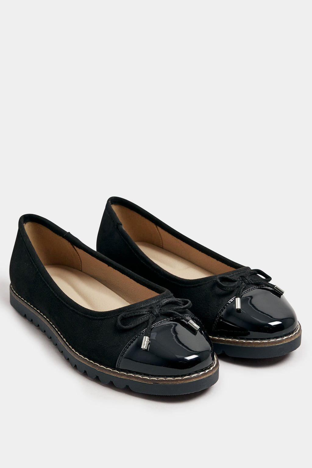 Ballerines Noires Effet Daim Noeuds Pieds Extra Larges EEE
