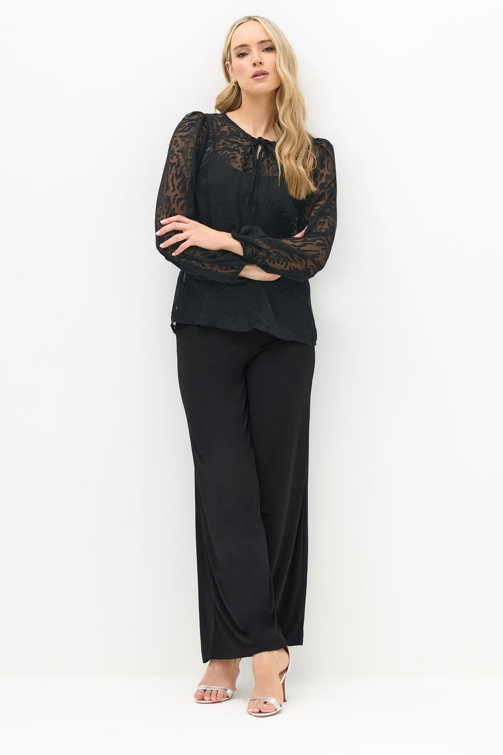  LTS Tall Black Animal Burnout Tie Blouse