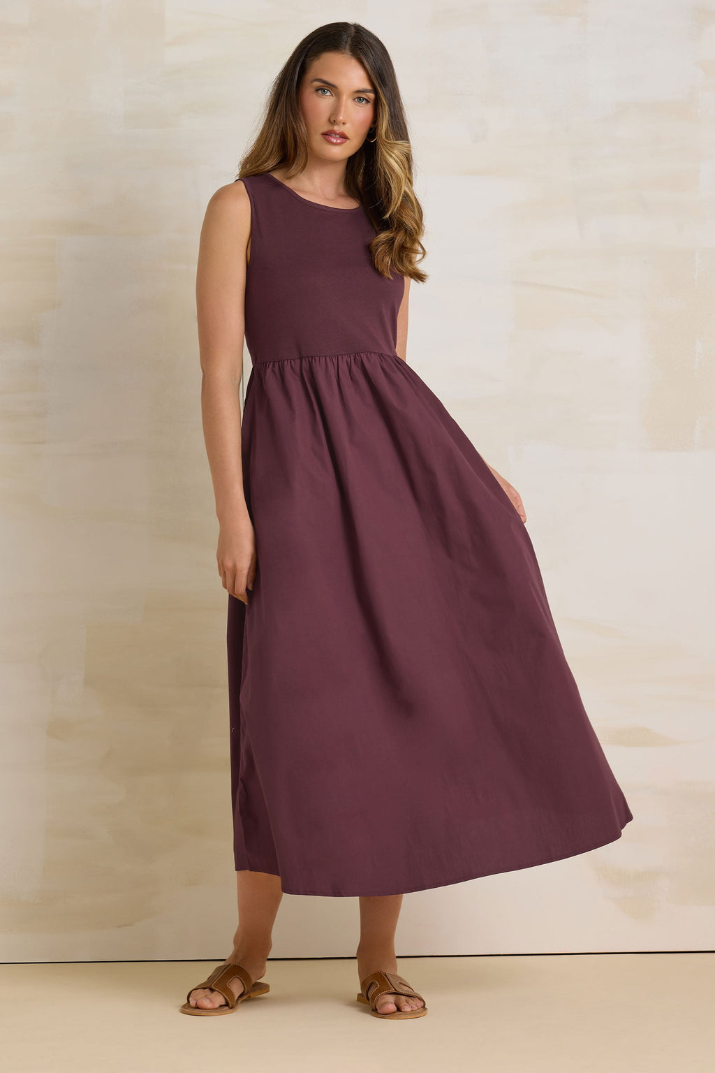  LTS Tall Burgundy Red Jersey & Woven Mix Fabric Midi Dress