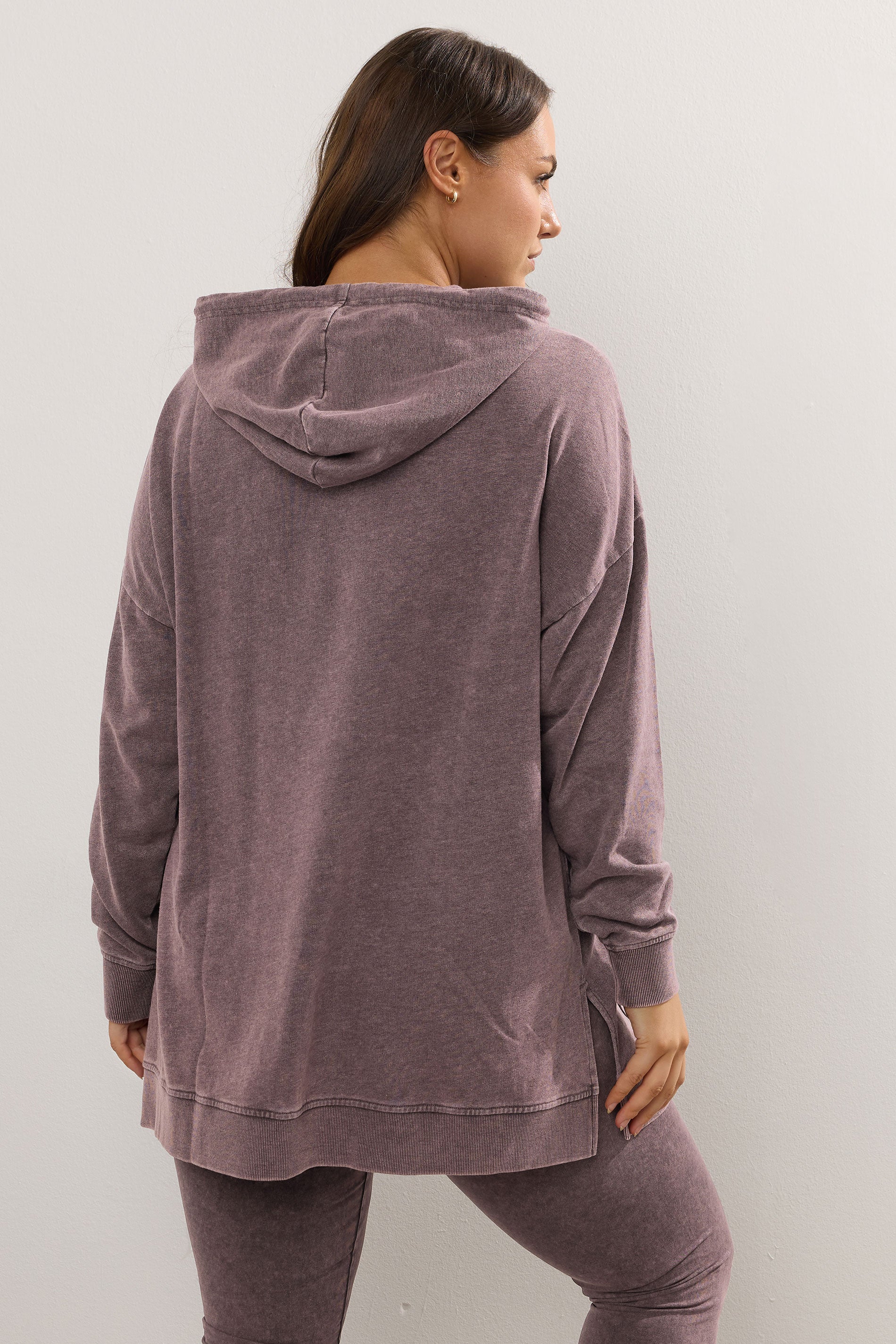  YOURS Curve Sweat à Capuche Délavé à L'acide Bordeaux Rouge
