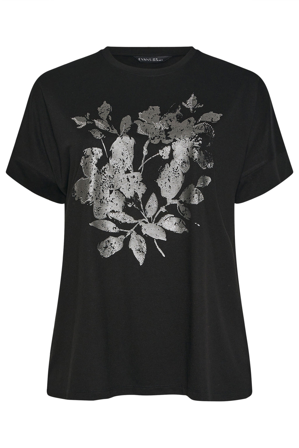  EVANS Curve Black Floral Stud Detail Top