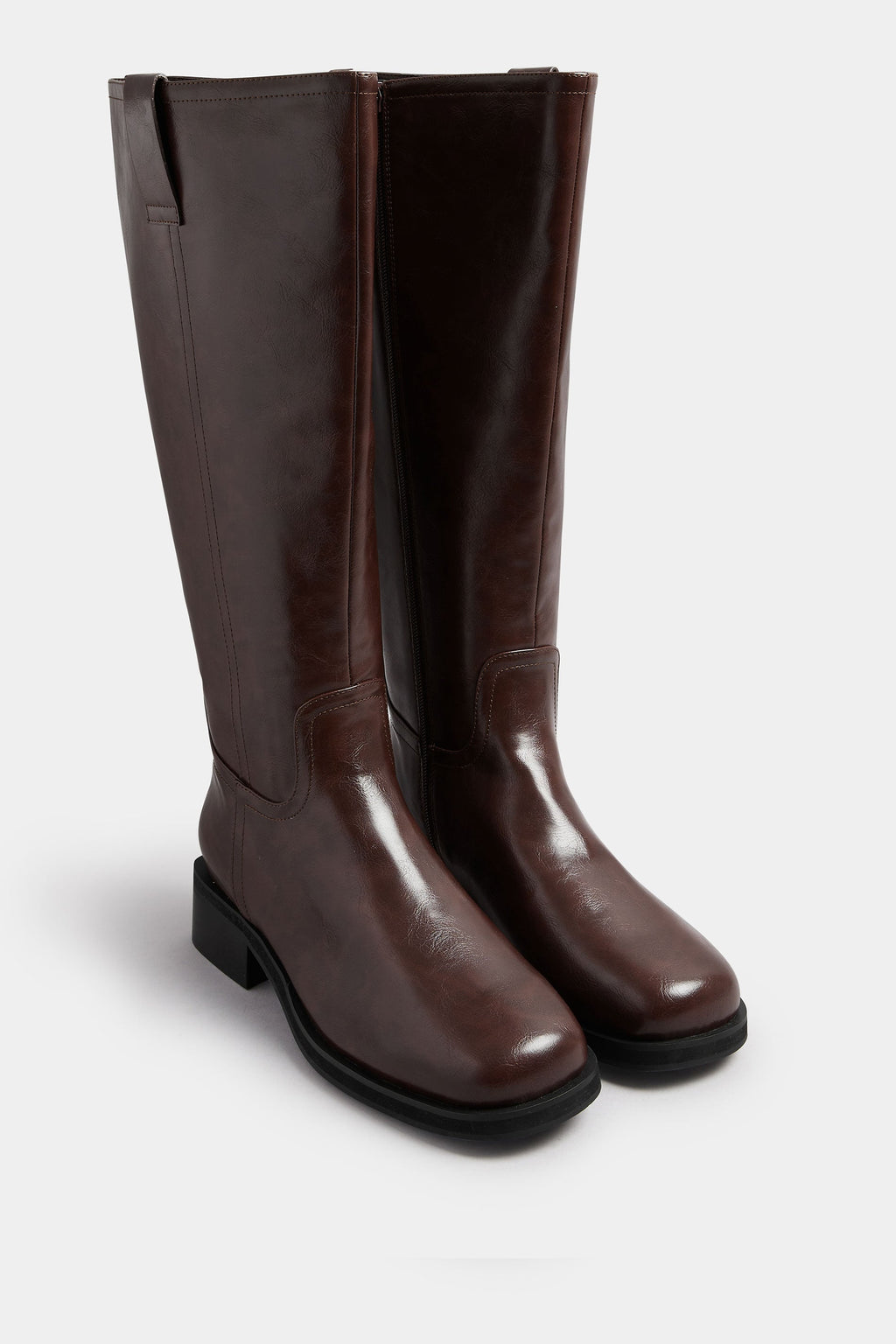  Dark Brown Pull On Knee High Boots In Extra Wide EEE Fit