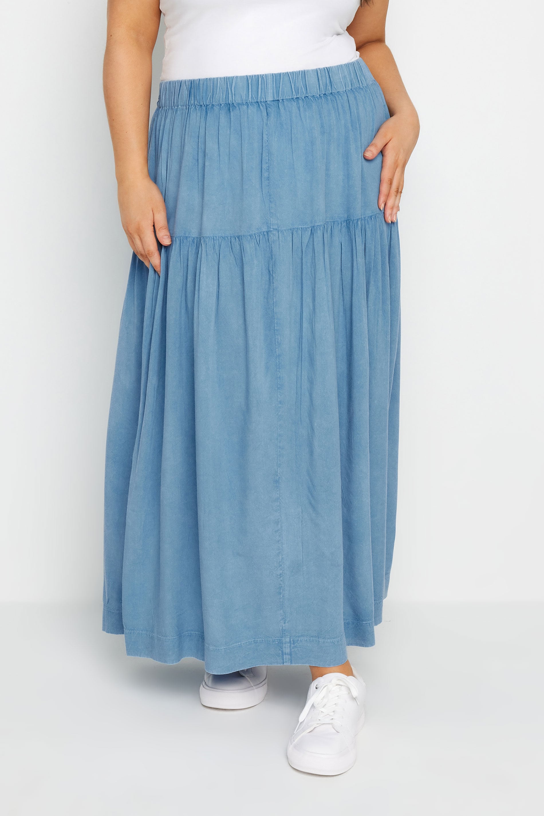  YOURS - Jupe Midi Bleue Smockée Effet Denim