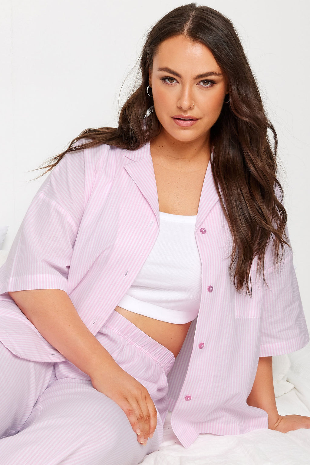  YOURS - Chemisier Pyjama Rose Pastel Design Rayures
