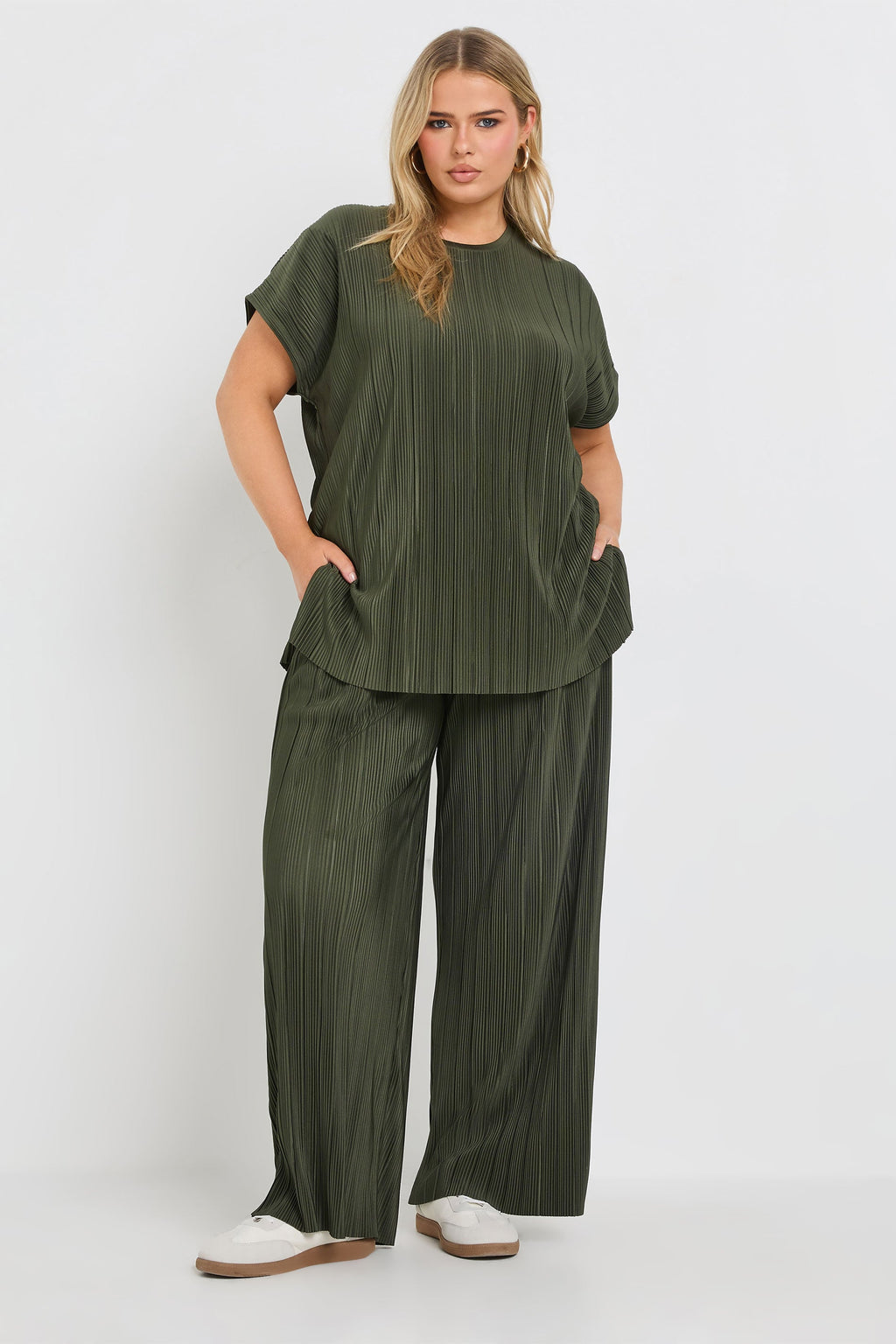  YOURS - Pantalon Wide Leg Vert Kaki Plissé