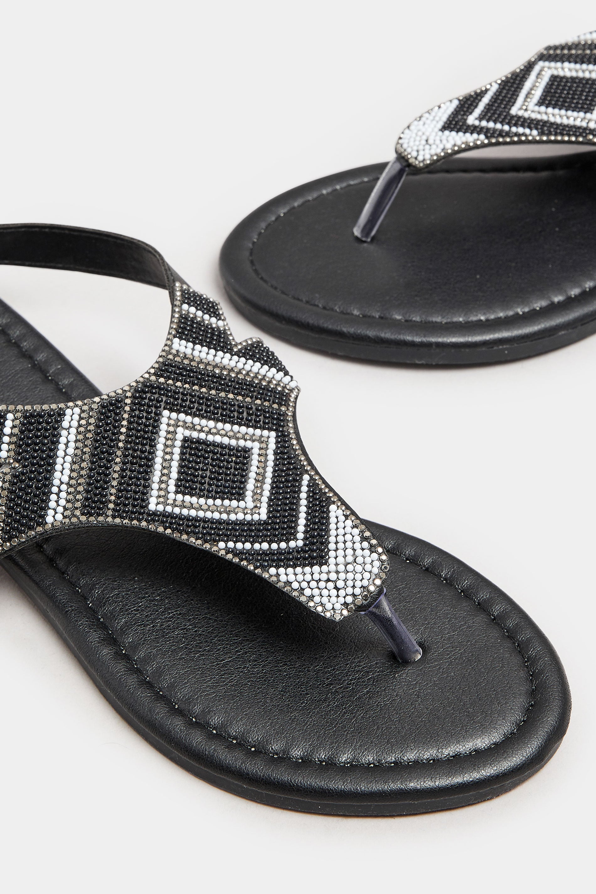  LTS Black Beaded Ankle Strap Sandals In Standard Fit