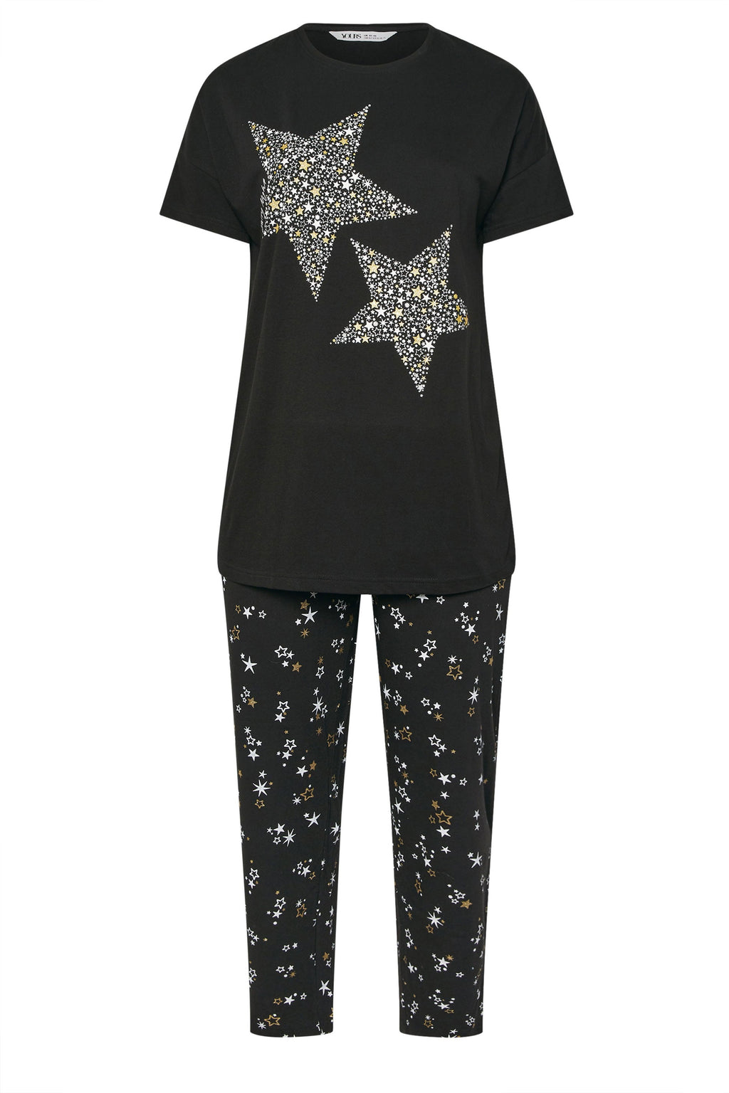  YOURS Curve Ensemble De Pyjama à Jambes Larges Noir Imprimé étoiles