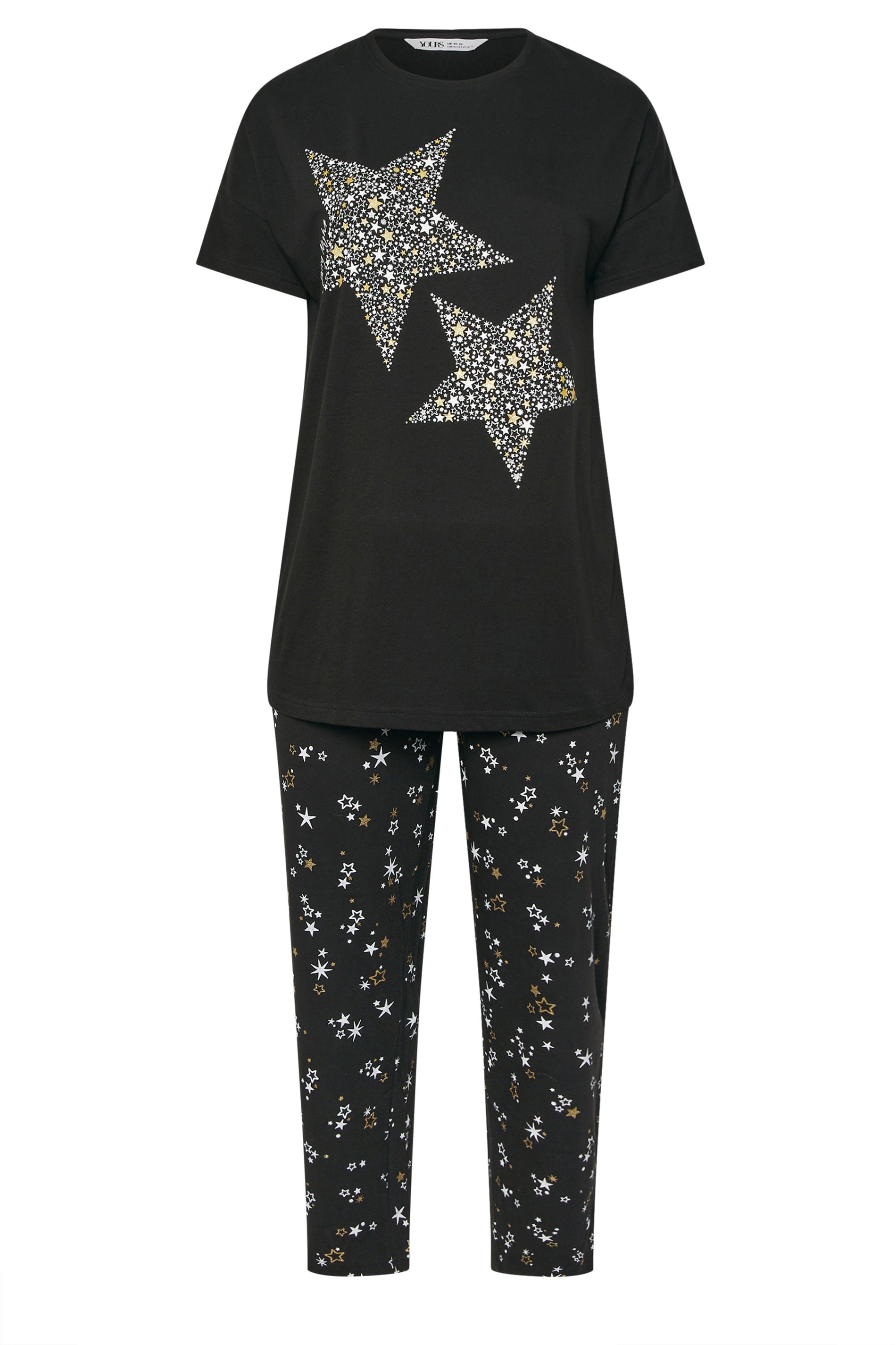  YOURS Curve Ensemble De Pyjama à Jambes Larges Noir Imprimé étoiles