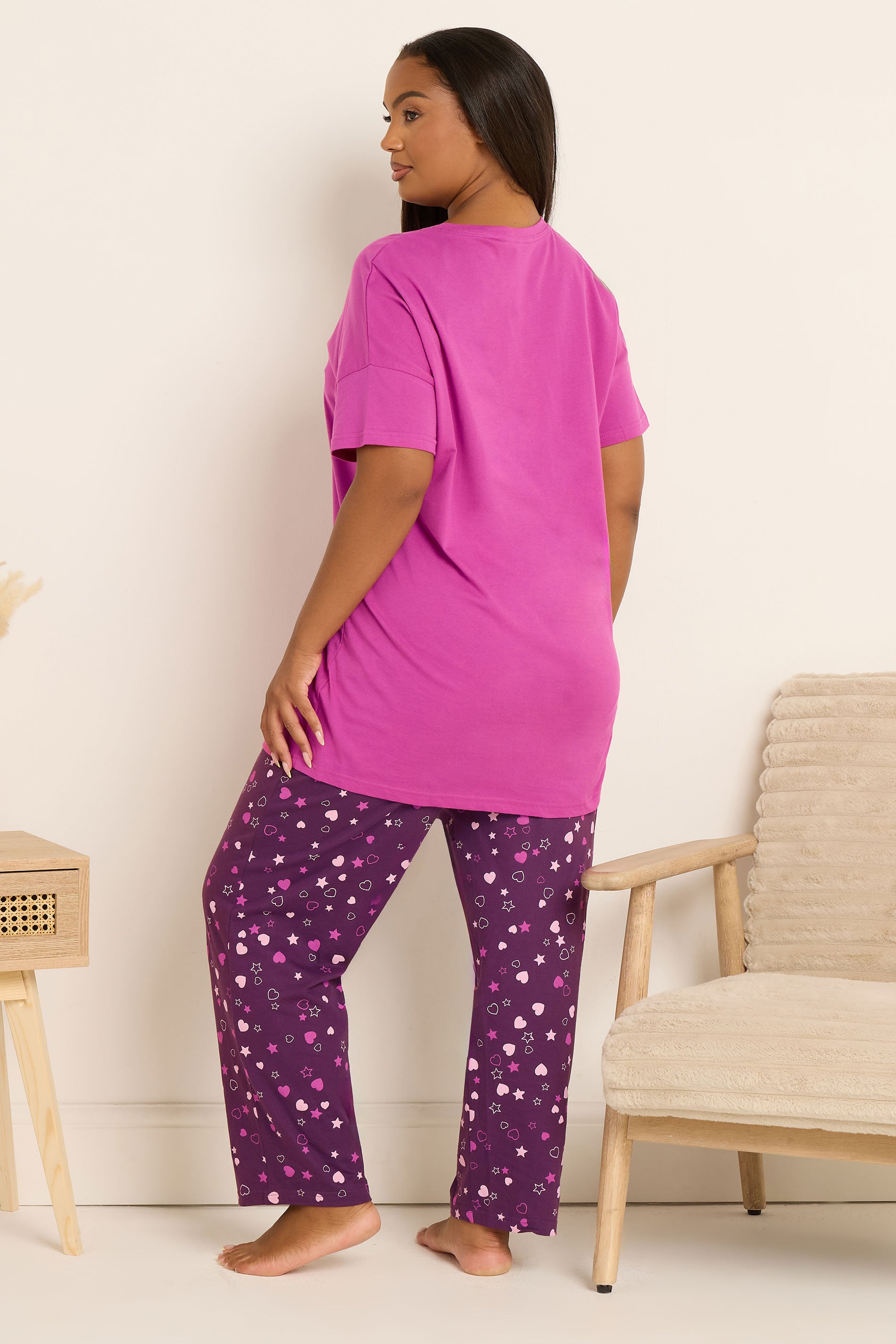  YOURS Curve Ensemble De Pyjama Rose à Jambes Larges « Slow Sundays » Avec Cœur