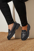  YOURS Curve Mocassins à Détails Métalliques Noirs, Coupes Wide E Et Extra Wide EEE