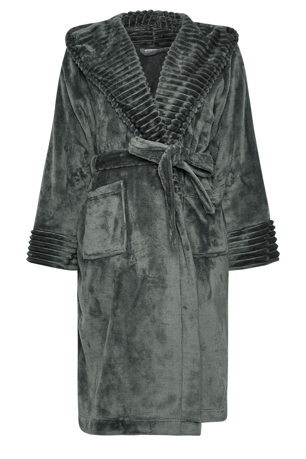  YOURS - Robe De Chambre Grise Gauffrée Nervurée à Capuche