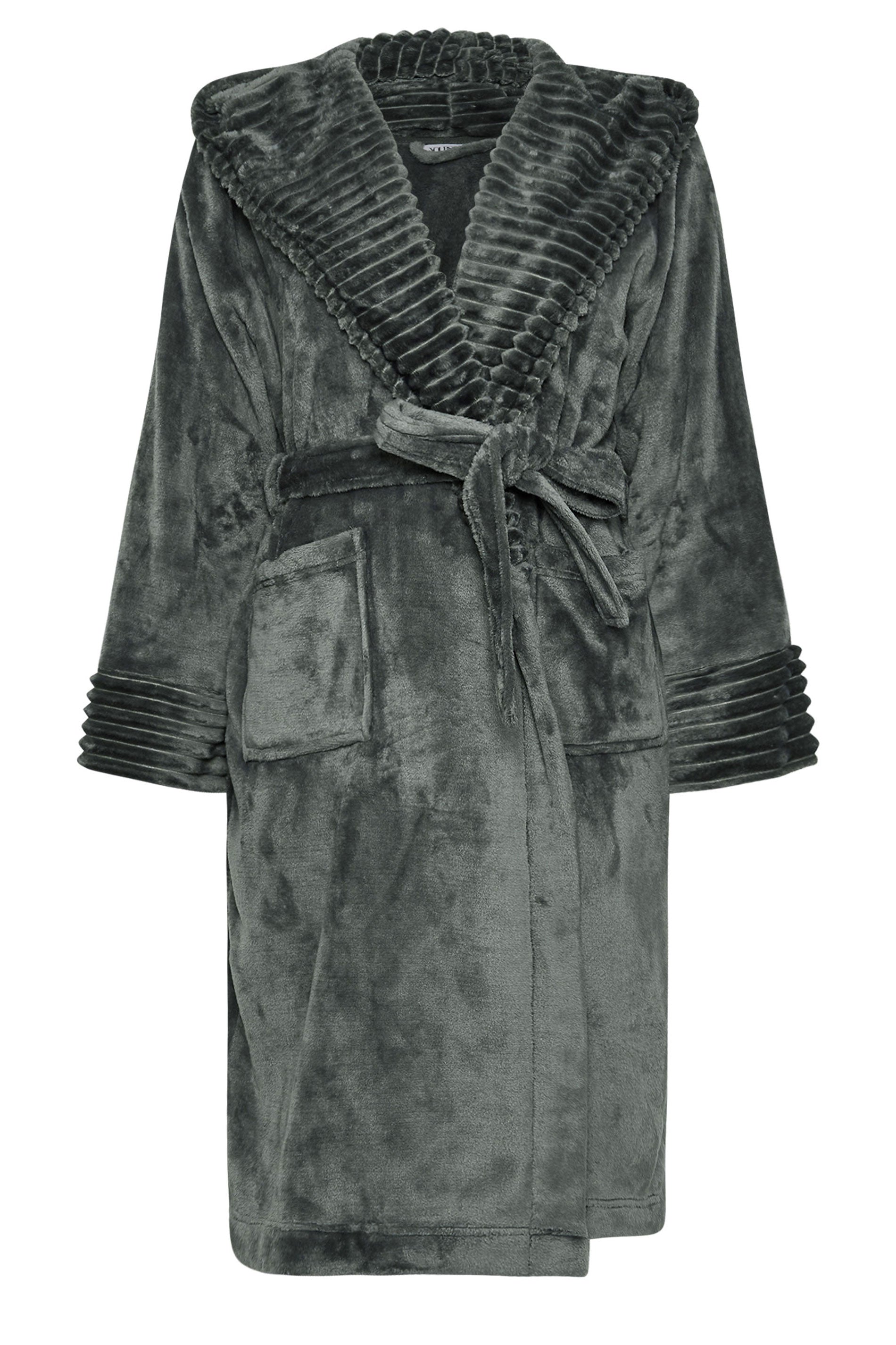  YOURS - Robe De Chambre Grise Gauffrée Nervurée à Capuche