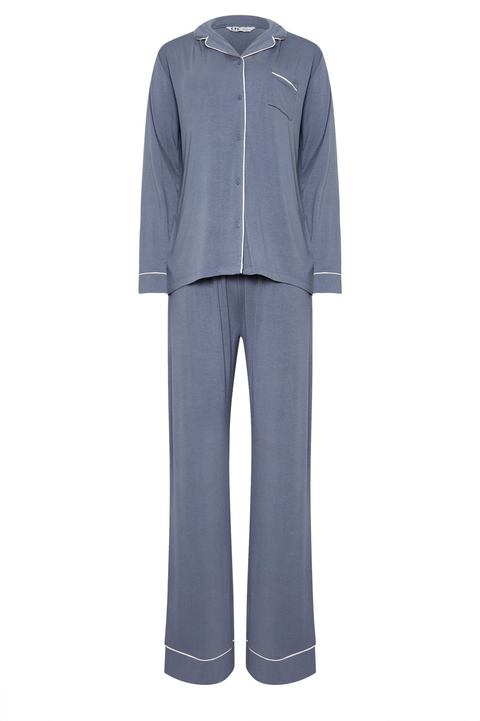  LTS Tall Light Blue Piped Jersey Pyjama Set