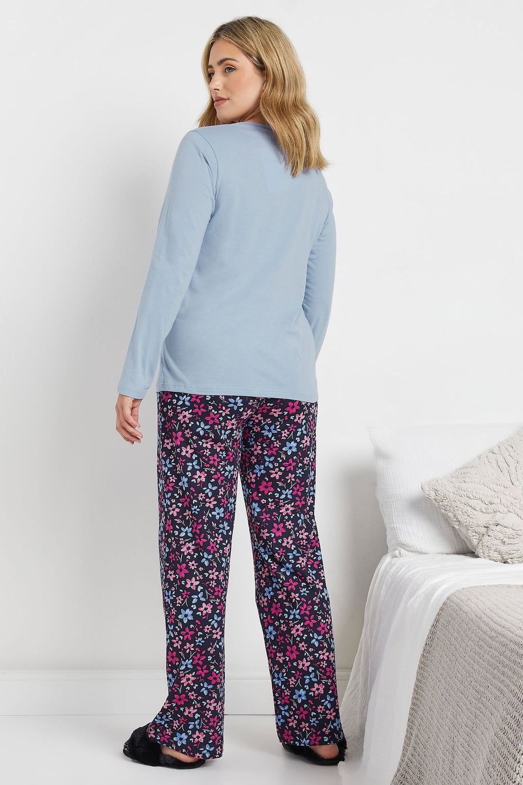  M&Co Blue & Purple Cotton Floral Wide Leg Pyjama Set
