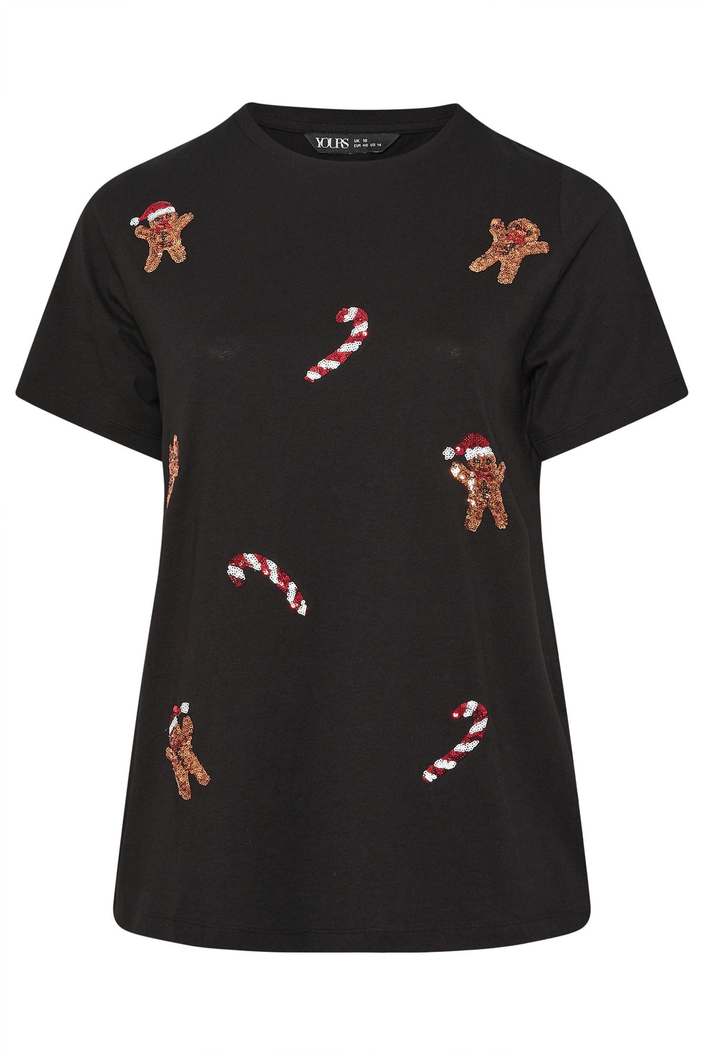  YOURS Curve T-shirt Fantaisie Noir à Sequins En Forme De Bonhomme En Pain D'épices