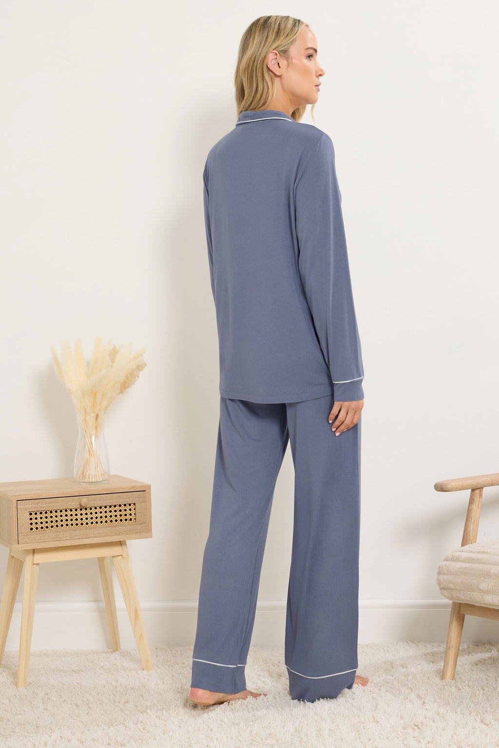 LTS Tall Light Blue Piped Jersey Pyjama Set