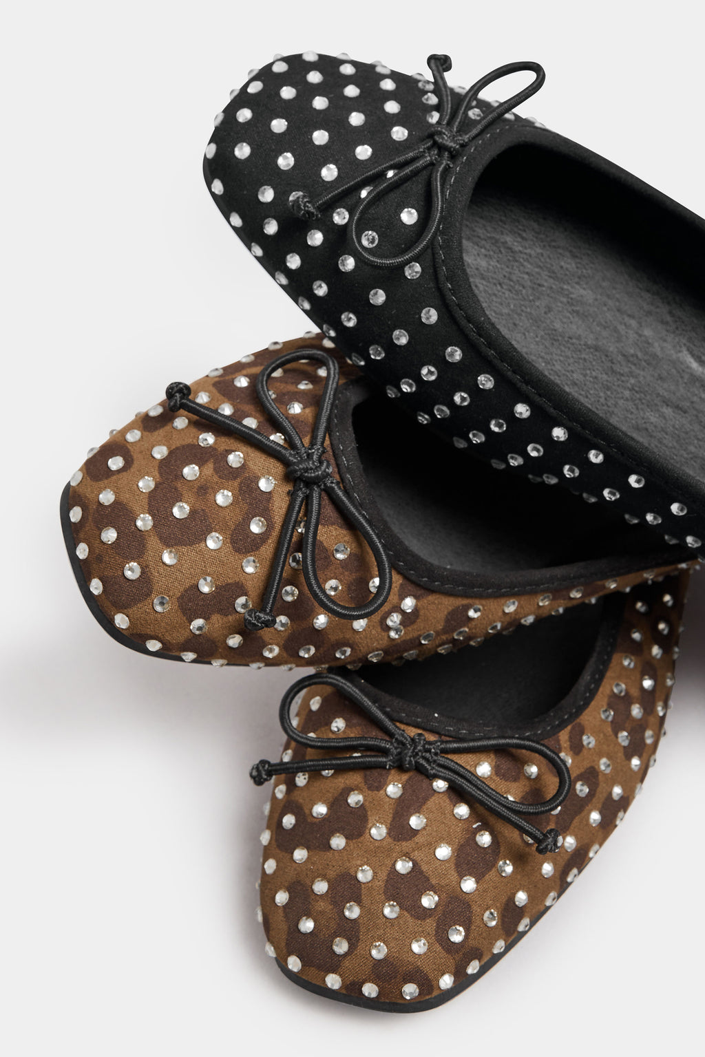  LTS Brown Leopard Print Faux Suede Diamante Ballerina Pumps In Standard Fit