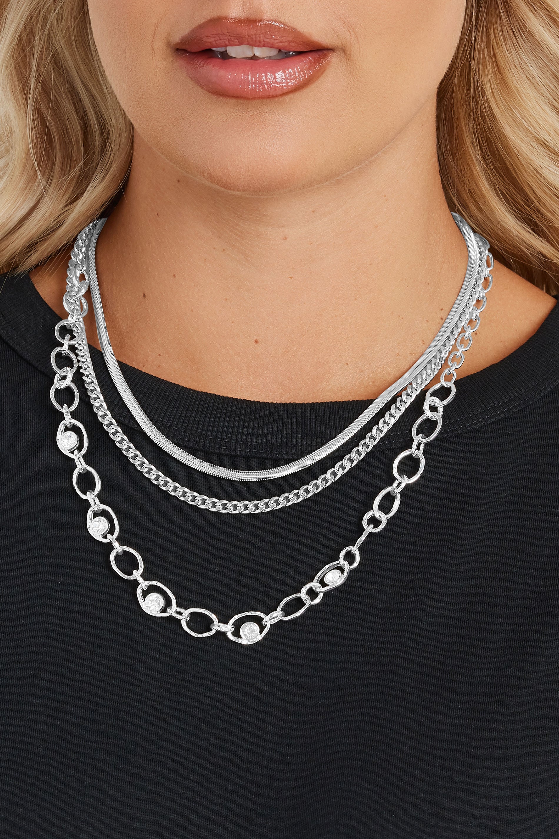  Collier Double Couche En Forme De Larme Argenté
