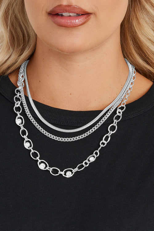  Collier Double Couche En Forme De Larme Argenté