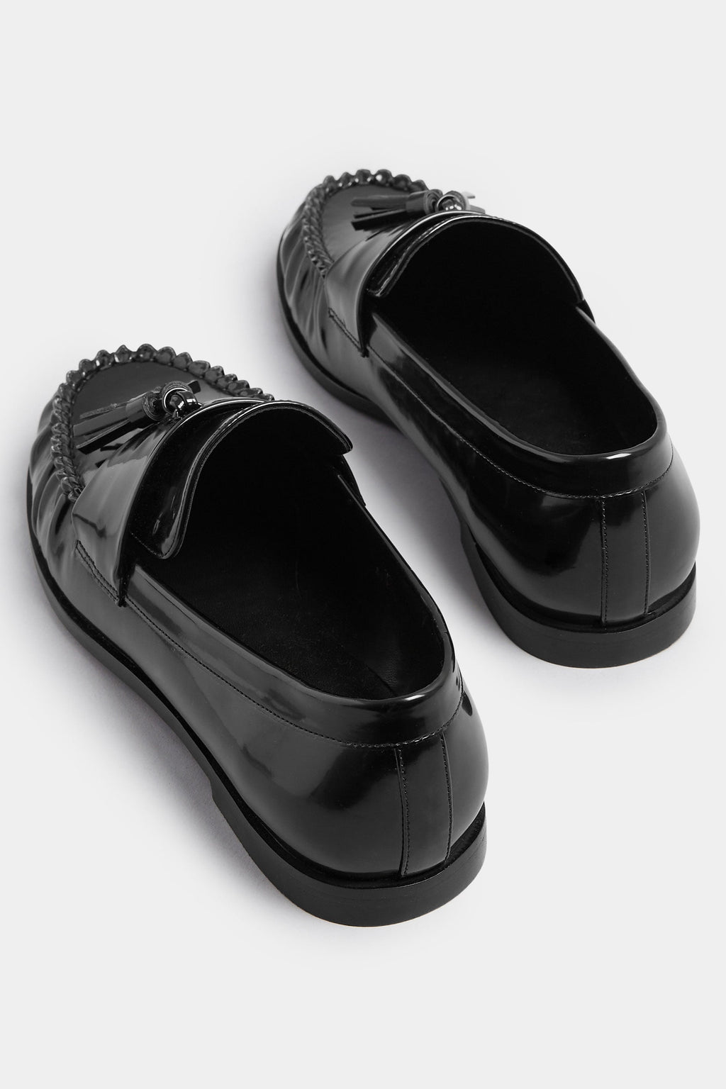  LTS Black Patent Tassel Flat Loafers