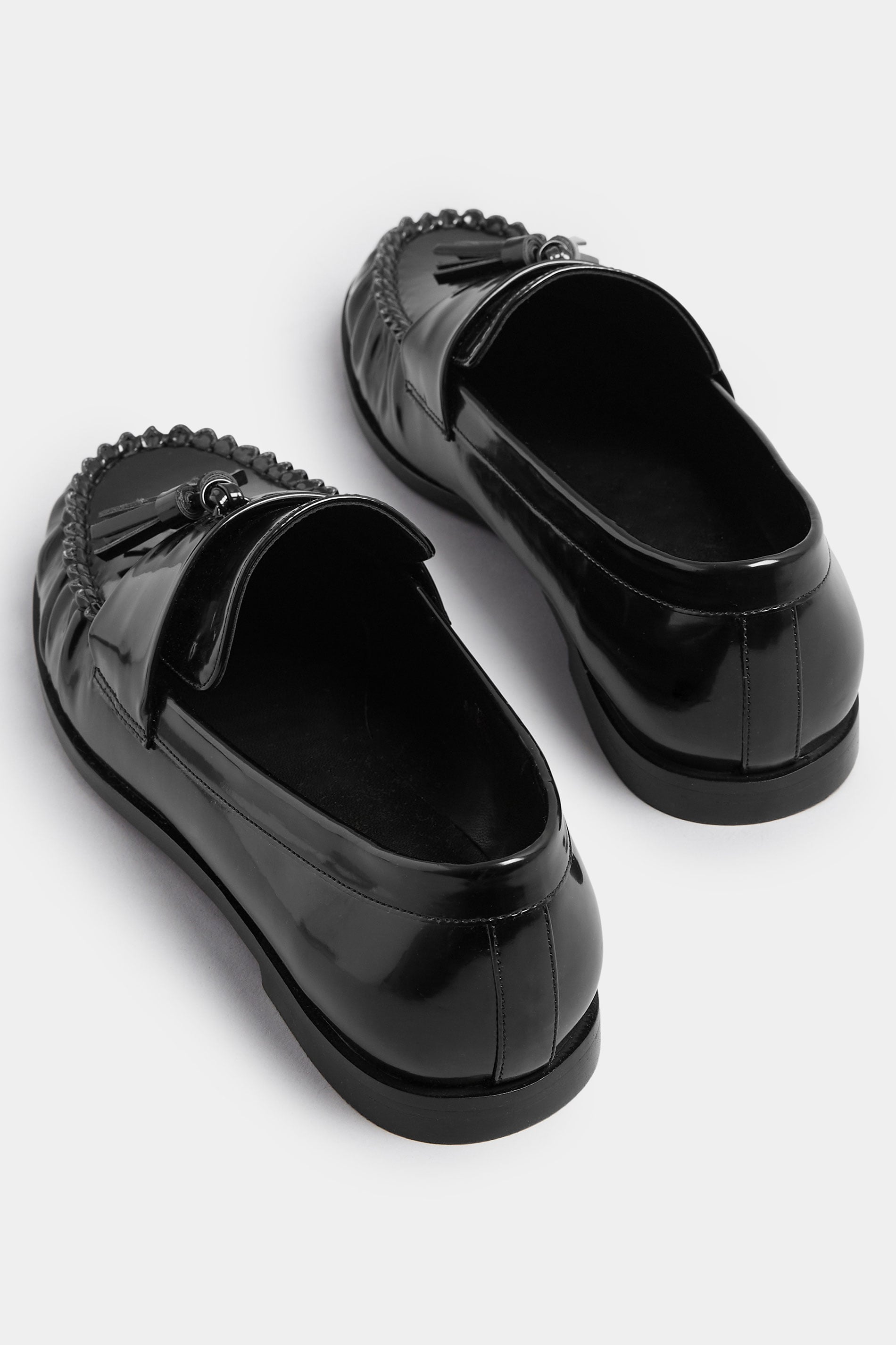  LTS Black Patent Tassel Flat Loafers