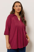  EVANS Curve Red Pintuck Henley Top