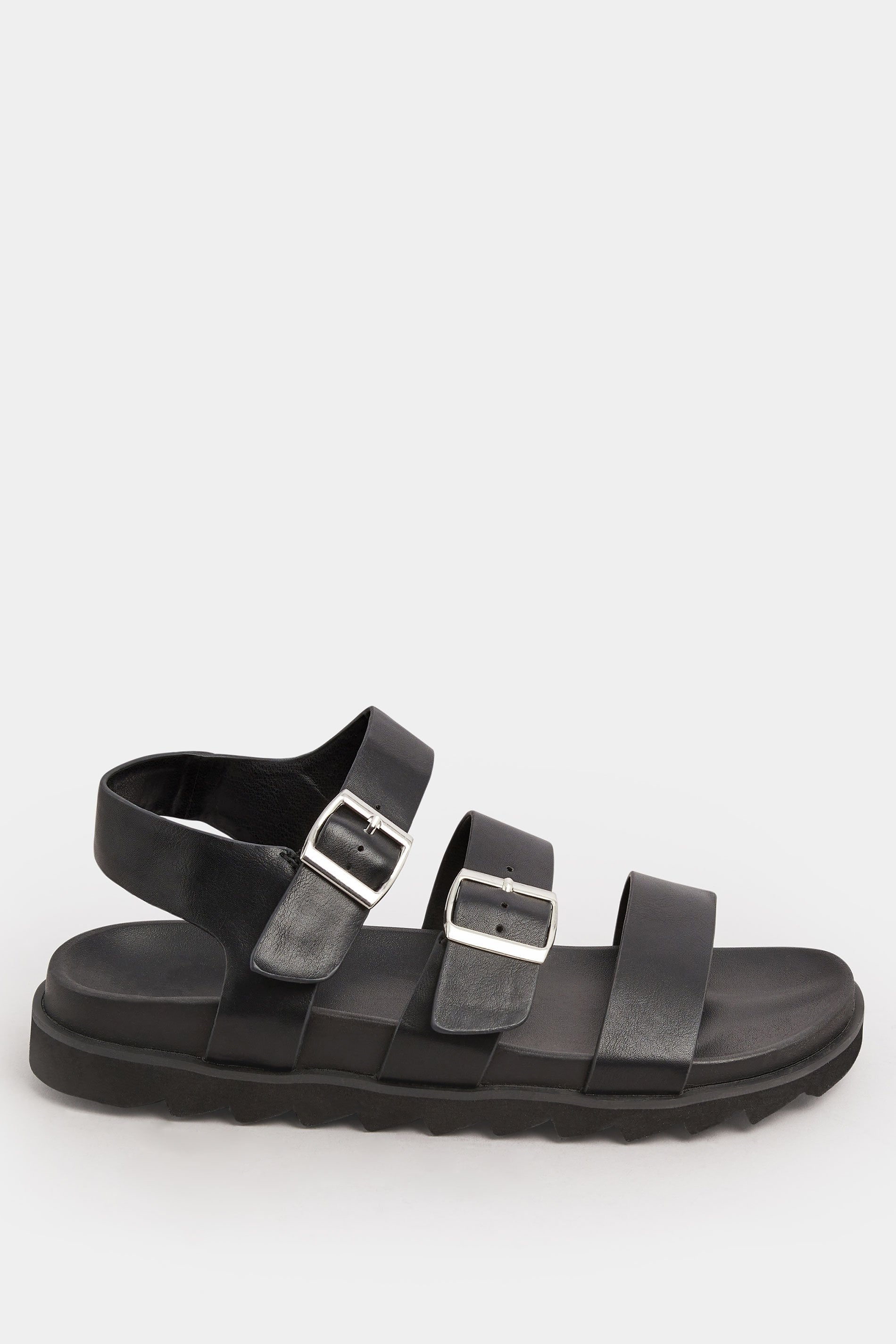  LIMITED COLLECTION - Sandales Noires Boucles Argentées Pieds Extra Larges EEE