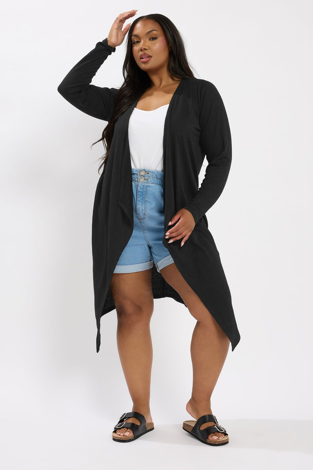  YOURS - Cardigan Maxi Noir Texturé En Cascade